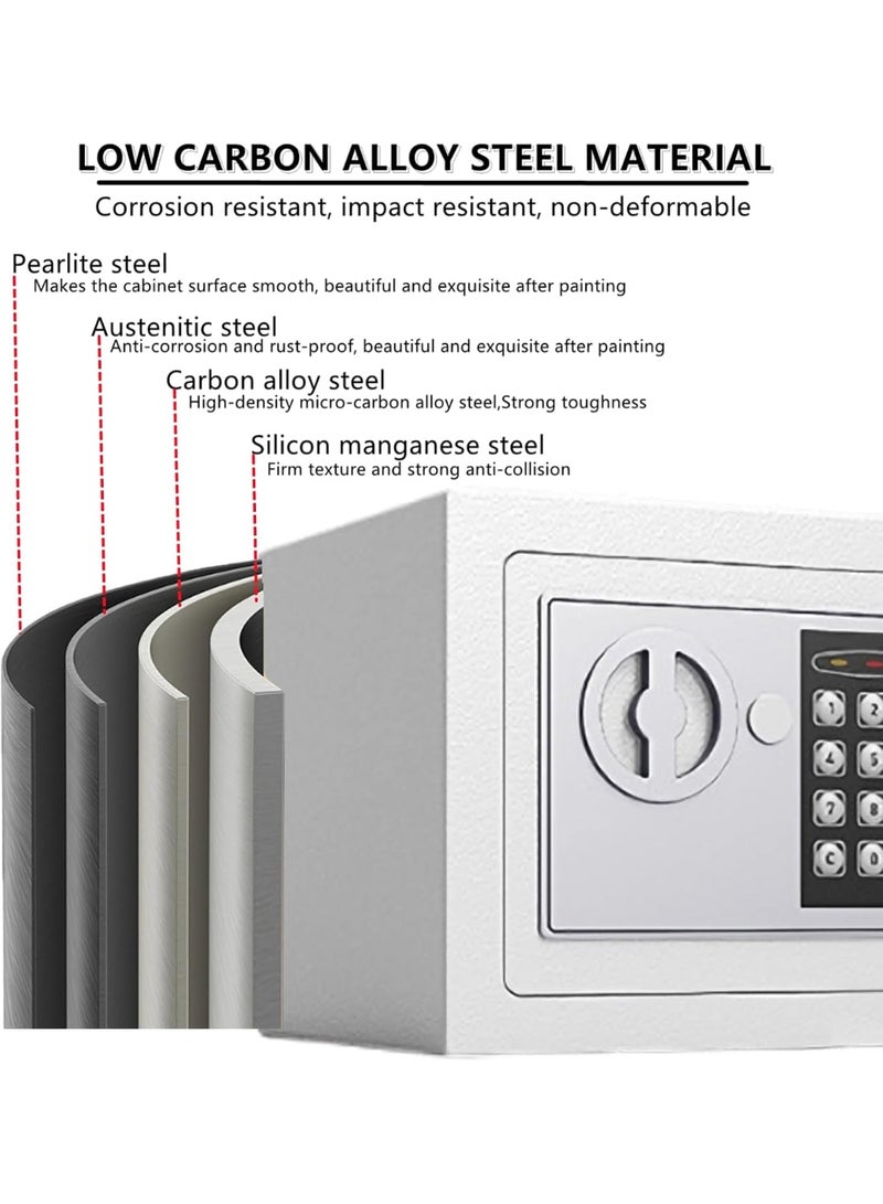 AoMige Small Home Safe,Digital Money Electronic Safe Box w/Pass Code Keypad & Keys for Hotel Office Buiness,Hidden Wall Security Safe Box for Valuable Cash Money Jewelry Documents (White, 6.7L) - Image 3